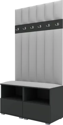 Obrázek produktu pro Šatní sestava Nela III LUX, čalouněná šatní skříň 100 cm s lavicí, nástěnnými panely a úložným prostorem (barva: grafit + Trinity 32)