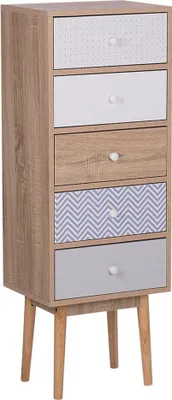 Produktbild von BELIANI Kommode weiß/heller Holzfarbton MDF Platte Faserplatte Gummibaumholz 112 x 40 x 30 cm Modern Retro Stil Hoch Solide Wohnzimmer