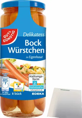 Produktbild von Gut & Günstig  Bockwürstchen in Eigenhaut Spitzenqualität (8 Stück 360g ATG) + usy Block