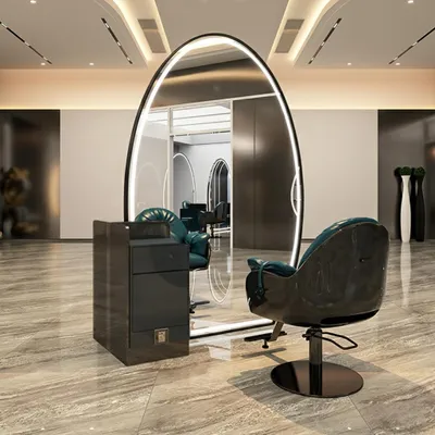 Obrázek produktu pro Kadeřnická konzole oboustranná s LED zrcadlem 220x120 cm barber holičská kosmetická PRO černá