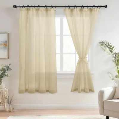 Obrázek produktu pro Záclony, 160 x 140 cm, 2 kusy, vzhled lnu, s volánkovou stuhou, vhodné do obývacího pokoje