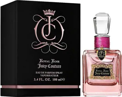 A perfume bottle and its packaging are displayed against a white background.