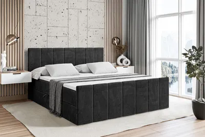Produktbild von ALTDECOR Boxspringbett mit Fußteil, H3 Matratze und Topper - 120x200 cm - MOETI-Z - Schwarz Samt - Polsterbett mit Bettkasten und Lattenrost, Bett mit Stauraum