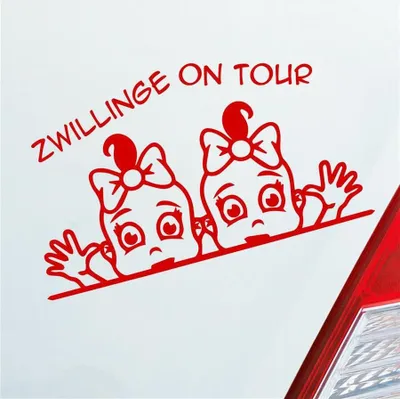 Produktbild von Auto Aufkleber Zwillinge on Tour Board Baby Mädchen 19x11 cm Rot Sticker Heckscheibenaufkleber