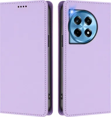 Obrázek produktu pro Kožené pouzdro pro OnePlus 12R, magnetické flipové pouzdro zPolyuretankůže se stojánkem Světle fialová