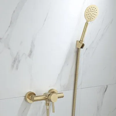 Productafbeelding van Famanu Doucheset, wandmontage, geborsteld goud - Douche- en badmengkraan