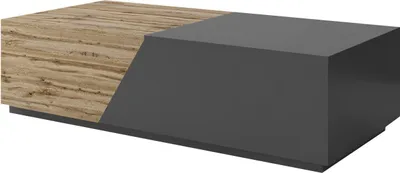 A modern coffee table with a wood and anthracite finish.