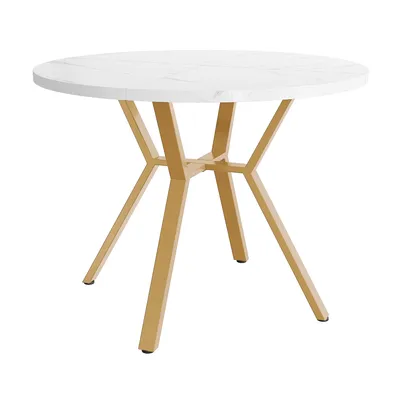 Produktbild von Flieks runder Esstisch, Rundtisch 100x75cm, Couchtisch mit Metallbeinen, Esstisch für modische Häuser, weiß+golden
