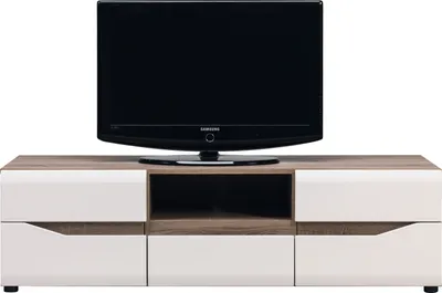 Produktbild von Furniture24 Fernsehschrank LIONEl LI1 Tv Schrank 150 cm Lowboard mit 1 Schublade 2 Türen Sonoma Trüffel/Weiß Glanz