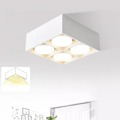 Produktbild von ZMH LED Deckenleuchte Weiß Aufbauspot Deckenspots 4 Flammig  Warmweiß GX53 20W Deckenstrahler Schwenkbar Eckig Spotleuchte für Küche Wohnzimmer Esszimmer Korridor Flur