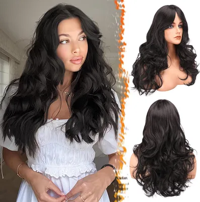 Produktbild von Braune Layered Perücke mit Pony 66cm - Lang Gewellt Synthetisch - Cosplay Party Halloween