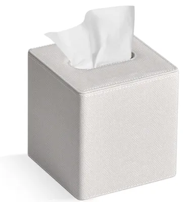 Productafbeelding van Zakdoekendoos, vierkant, Polyurethanleer, linnen, beige, 14 x 14,5 cm