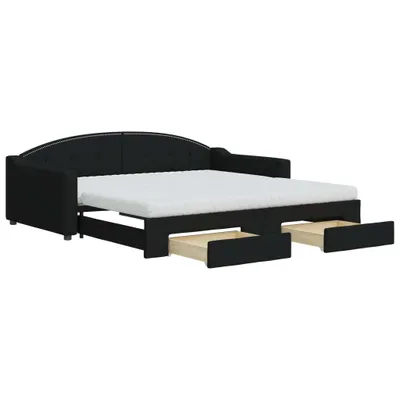Produktbild von vidaXL Tagesbett Ausziehbar mit Schubladen Schwarz 100x200 cm Stoff