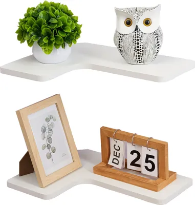 Produktbild von L-förmiges Eckregal, 2er-Set, 40 cm. Moderne Wandregale, Eckregal aus Holz, Hängeregal für Küche, Bad, Wohnzimmer, Schlafzimmer (weiß).