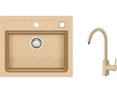 Obrázok produktu pre Granitový drez s batériou ALVEUS ATROX 30 Beige 55 590x500 mm + batéria TONIA SETA22120