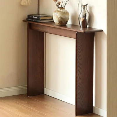 Image de Console étroite en bois massif, en chêne, finition noyer, dimensions : 100 x 20 x 75 cm