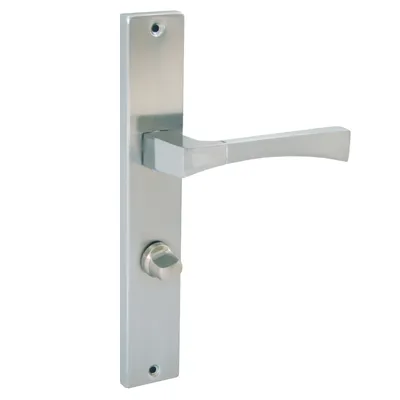 Produktbild von DOMINO Türgriff 78 Drückergarnitur WC - Badezimmer Set | Links & Rechts Türbeschlag für WC/Badezimmertüren | L-Form | Türbeschläge aus Aluminium |Silber Türdrückergarnitur| INSIGNIA M6/M9