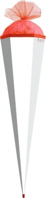Produktbild von Bastel-Schultüte groß weiß - 85 cm 6-eckig - extra stabil durch Rot(h)-Spitze mit rotem Tüll-Verschluss