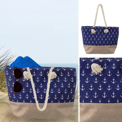 Produktbild von Strandtasche Maritim mit Anker blau weiß