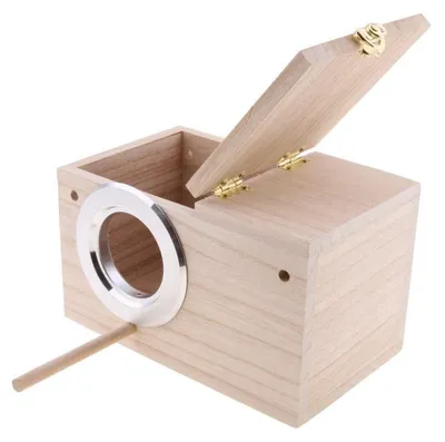 Productafbeelding van Vogelhuis van natuurlijk hout, 7,94 x 29 cm, met een scharnierend deksel, geschikt voor parkieten en tortelduifjes