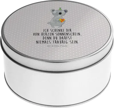 Produktbild von Mr. & Mrs. Panda Blechdose Koala Geschenk - Grau Pastell - Party, Aufbewahrungsdose, keksdosen, Dose, zuckerdose, zuckerdosen, Geburtstag, Vorratsdosen