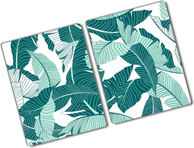 Produktbild von Tulup Glas Herdabdeckplatte - 2x40x52 cm - Glaskeramikkochfeld-Abdeckung Spritzschutz Glasabdeckplatte Kochplattenabdeckung und Schneidebrett - Zweiteilig - Blumen & Pflanzen - Palmen - Grün