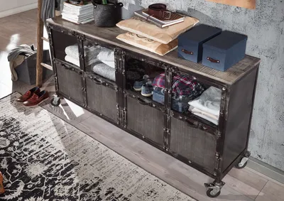Produktbild von MASSIVMOEBEL24 Sideboard Mango 180x40x90 grau lackiert HEAVY INDUSTRY #115