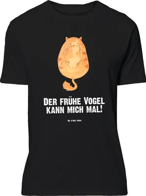Produktbild von Mr. & Mrs. Panda Größe L T-Shirt Katze Frühaufsteher - Schwarz - Geschenk, Tshirt, Katzen, Tiger, Shirt, Kaffee, Kater, mit Spruch, Genervt, Verschlafen