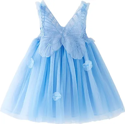 Produktbild von ASKSA Prinzessinnenkleid fuer Kleinkinder Kleinkind Maedchen aermellos Schmetterling Tuell Spitze Rueschen Kleid Tanz Party Prinzessin Kleider, Hellblau, Groesse: 110