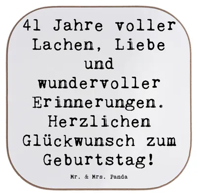 Produktbild von Mr. & Mrs. Panda Untersetzer für Gläser Spruch 41. Geburtstag Freude - Weiß - Geschenk, gläseruntersetzer, Tassenuntersetzer, Tassen, Happy Birthday, Lebensfreude, Alter