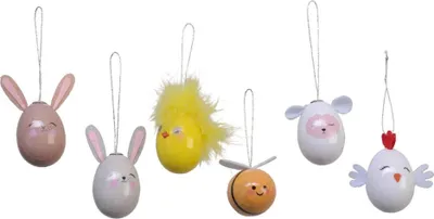 Produktbild von Ostereier zum Aufhängen Bauernhof Tiere 6cm bunt 6er Set