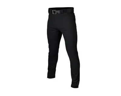 A pair of black baseball pants with a belt, shown against a white background.