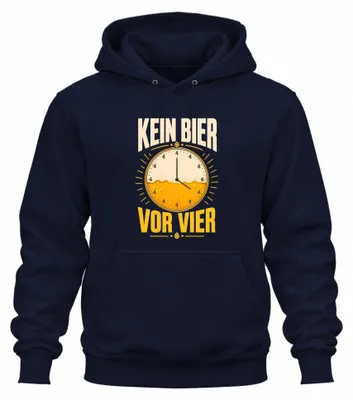 Immagine prodotto di Felpa con cappuccio, scritta "Niente birra prima delle quattro", ideale per feste e momenti di divertimento, colore blu navy, taglia M