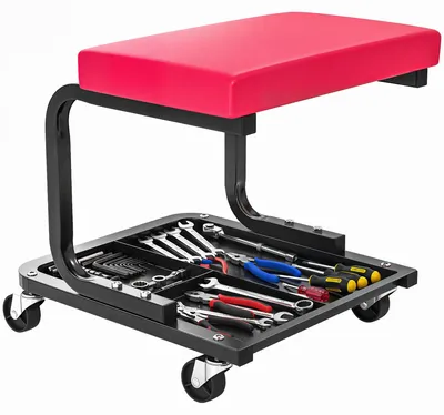 Image de Tabouret de mšŠcanicien tabouret d'atelier mobile charge 135 kg plateau outils roulettes inclus 36,5 x 33,5 x 35 cm rouge