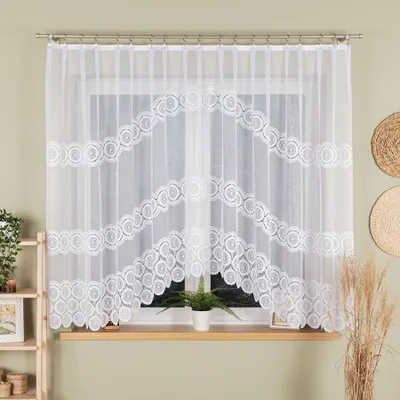 Image de MALWINA - Rideau jacquard fini avec découpe en bas - 310x160 cm - blanc
