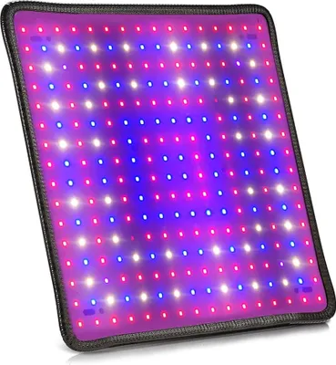 A square LED grow light panel with a black border, displaying a grid of red, blue, and white LEDs.