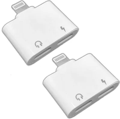 Produktbild von 2er Set Lightning Audio- & Ladeadapter für iPhone | 2in1 Splitter für Musik & Laden | Dual Lightning Adapter weiß