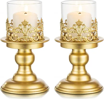 Image de Lot de 2 chandeliers en métal doré Porte-bougies vintage pour bougies de table