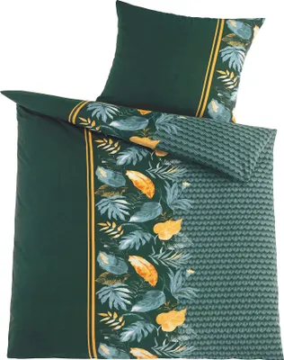 Produktbild von Fleece/Flausch Winter Bettwäsche, 135 x 200 + 80x80cm, grün, multicolor Blätter