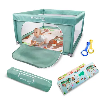 Immagine prodotto di Mobiclinic Kids, box per bambini + tappeto gioco, pieghevole, 125X125cm, borsa per il trasporto, rete traspirante, Happyland, tessuto inodore e lavabile