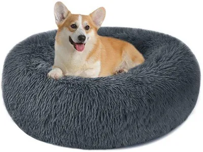 Produktbild von Weiches rondes Plüsch-Hundekissen, waschbar, 60cm, dunkelgrau, S-XXL