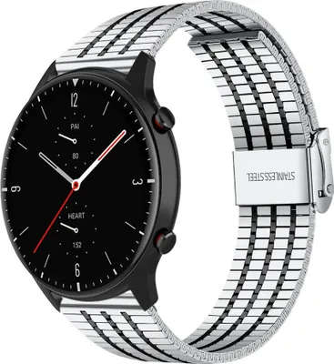Produktbild von Strap-it Edelstahlarmband - Kompatibel mit Amazfit GTR 2 Armband Ersatzarmband Edelstahl - Verstellbarer Verschluss - Hochwertiges Material - für Smartwatch 22mm Armband Silber / Schwarz