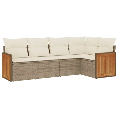 Produktbild von vidaXL 5-tlg. Garten-Sofagarnitur mit Kissen Beige Poly Rattan