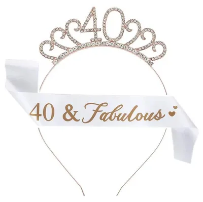40. Geburtstag Krone mit Schärpe, Kristall-Tiara, Diadem für Frauen