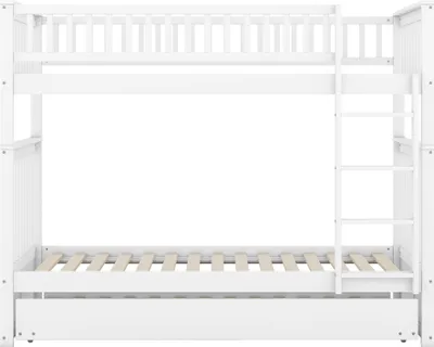 Produktbild von Merax Etagenbett 90x200cm mit Ausziehbett und Leiter, Erweiterbares Kinderbett mit Rausfallschutz und Lattenrost, Massivholz Jugendbett Hochbett, Weiß