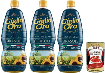 Produktbild von Carapelli Giglio Oro Olio di Semi di girasole, Sonnenblumenöl, Speiseöl Frittieröl 100% Italienisches Öl 3x 1Lt + Italian Gourmet polpa 400g
