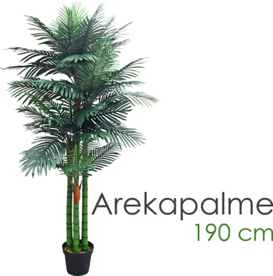 Produktbild von Künstliche Palme groß Kunstpalme Kunstpflanze Palme künstlich wie echt Plastikpflanze Arekapalme 190 cm hoch Balkon Deko Fake Zimmerpflanzen XXL Decovego