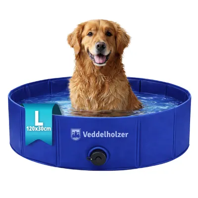 Produktbild von Veddelholzer Faltbarer Hundepool (L) 120 x 30 cm rutschfest – Robuster Hunde Swimmingpool platzsparend & stabil, ideal für Garten & Balkon