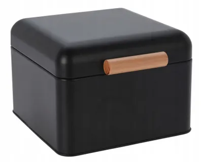Immagine prodotto di Portapane compatto in metallo nero con coperchio incernierato
