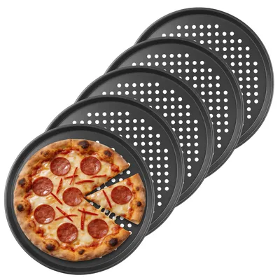 5 Pizzaplatten rund 32 cm, antihaftbeschichtet, perforiert